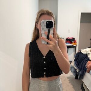 Madewell Black Button-Up Crop Top